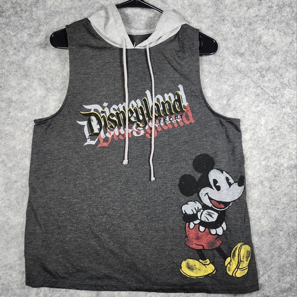 Disneyland Top Gray Muscle Tee Hooded Shirt Size Large